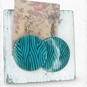 4970u. Teal Zebra Print Earrings